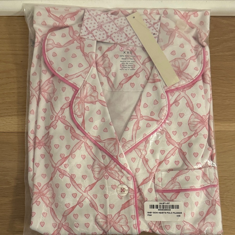 LoveShackFancy x Roller Rabbit baby bow hearts polo pajamas